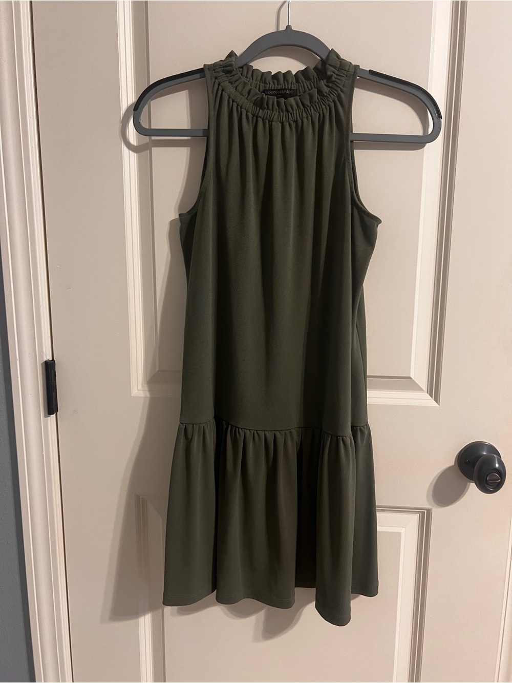 Banana Republic Olive Green Sleeveless Ruffle Neck Dress